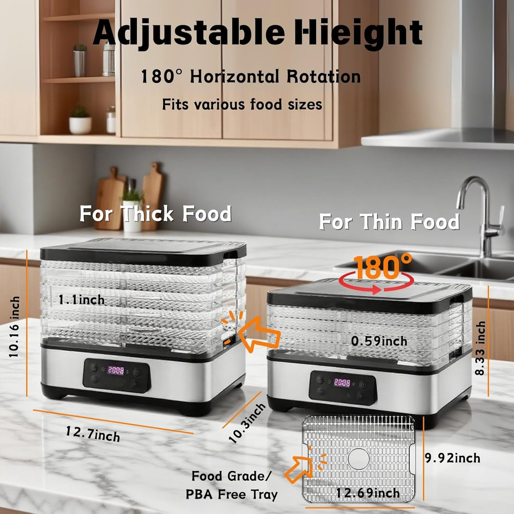 Food Dehydrator Machine-Dehydrators for Jerky Beef Fruit, 300W 158 ℉ Temperature