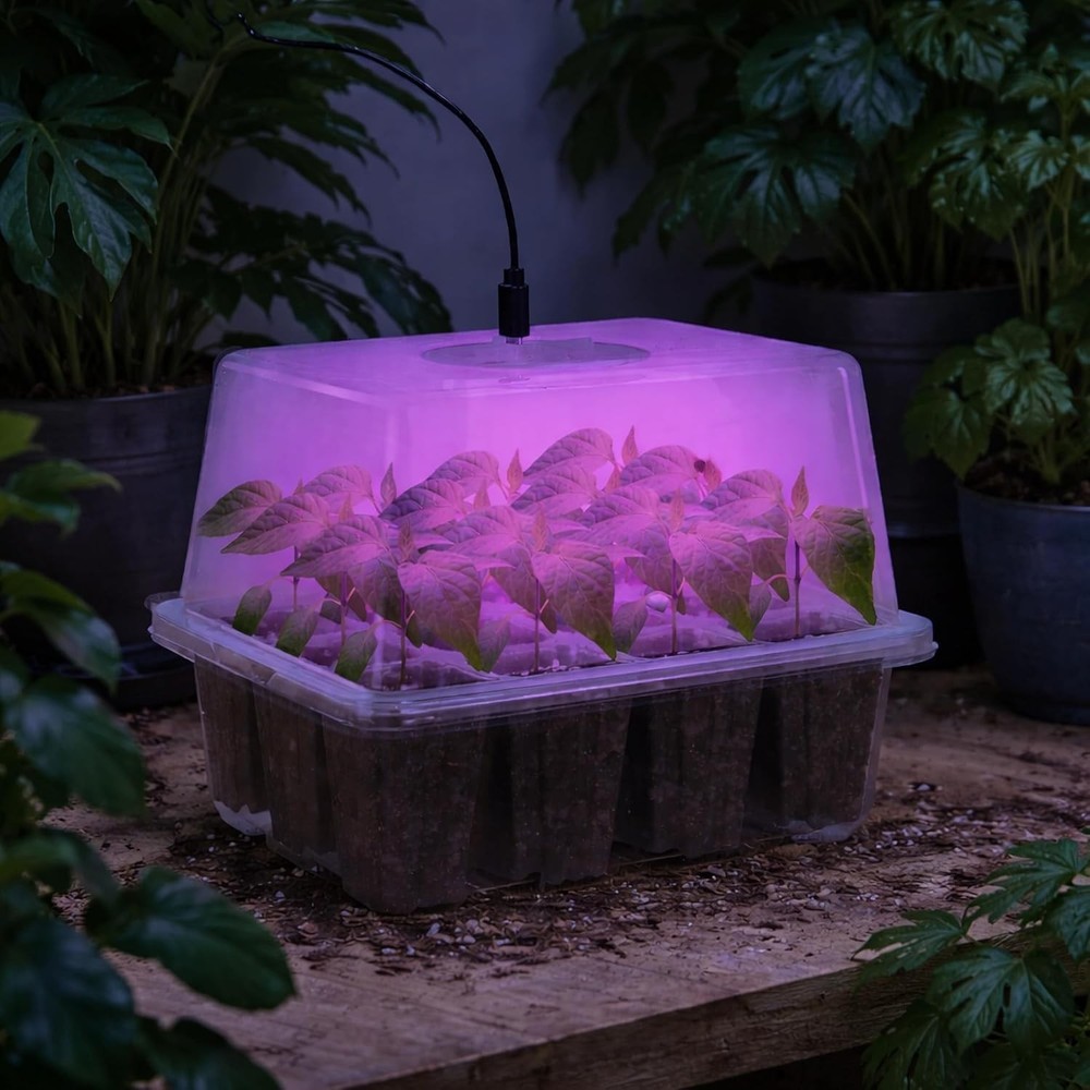 Bonviee 5 Packs Seed Starter Tray with Grow Light, Elevated Seedling Starter Tra