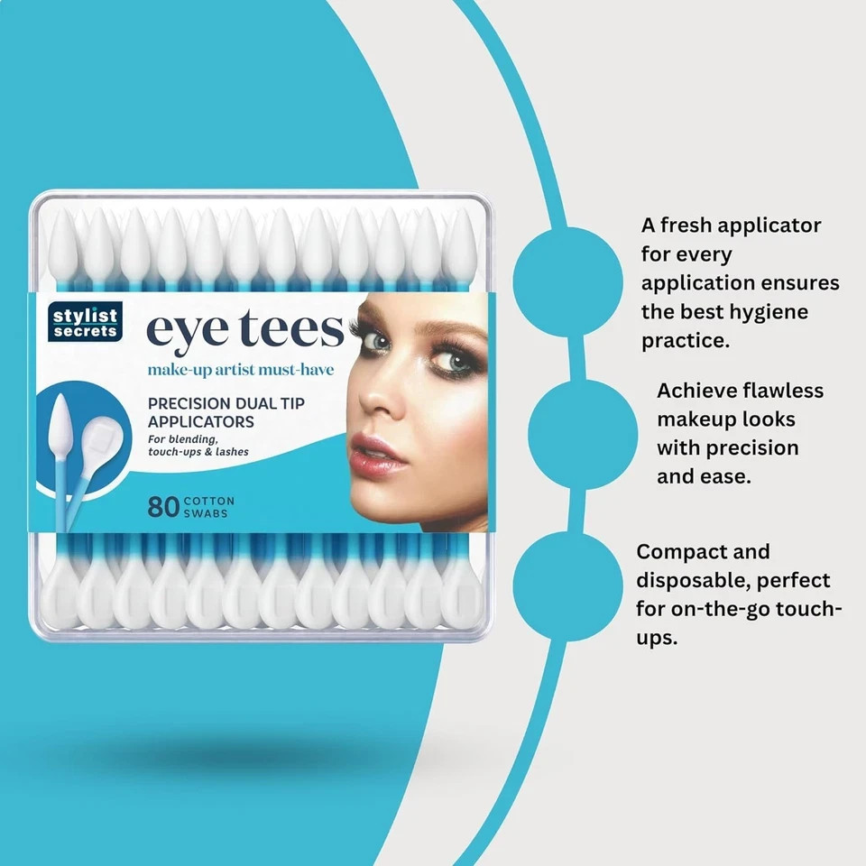 EYE TEES COTTON TIPS 80 Count (3 PACK) - Precision Makeup Applicator, Double-Sid