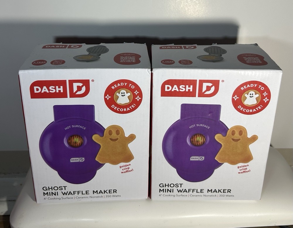 Dash Ghost Mini Waffle Maker Purple 4” Nonstick Halloween