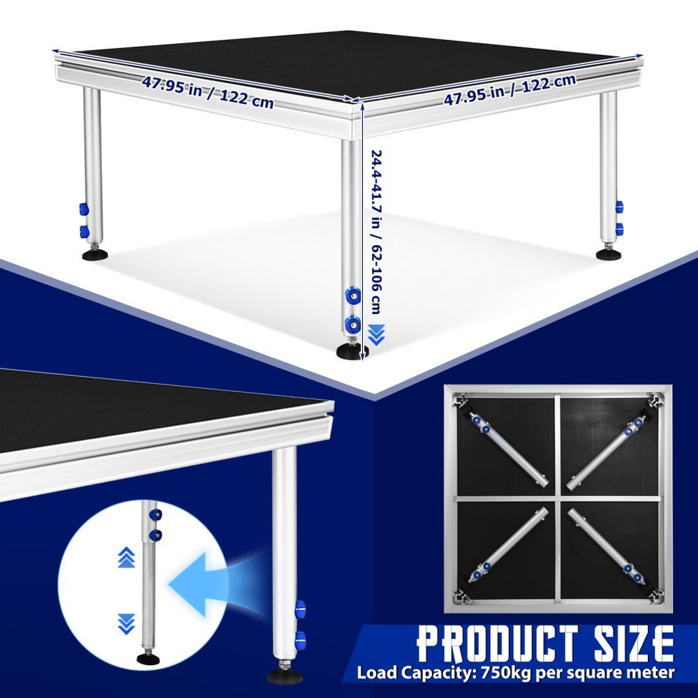 4x4ft Portable Stage Platform 24"-40"Adjustable Height Stage Riser Modular Stage