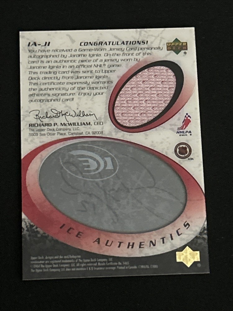 JAROME IGINLA Auto Patch 2004-05 Upper Deck Ice Authentics