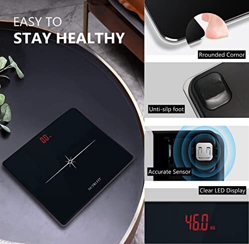 Precision Bathroom Weighing Digital Scale Step-On Technology Black