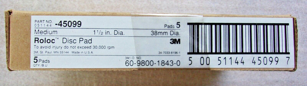 5 - 3M Roloc Disc Pad 45099 Medium 1 1/2 in. Dia.