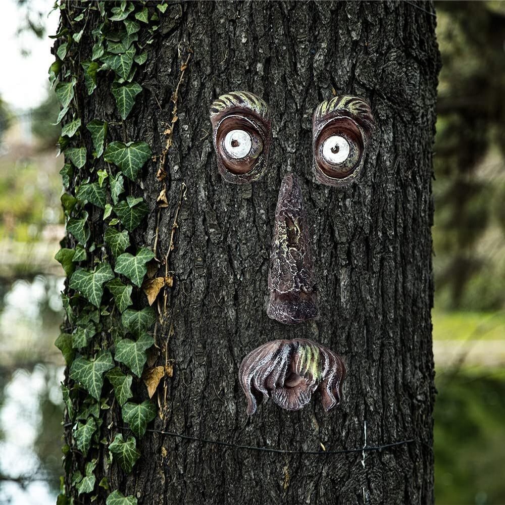 Tree Faces Decor Old Man Tree Hugger Bark Ghost Face for Halloween Easter Garden