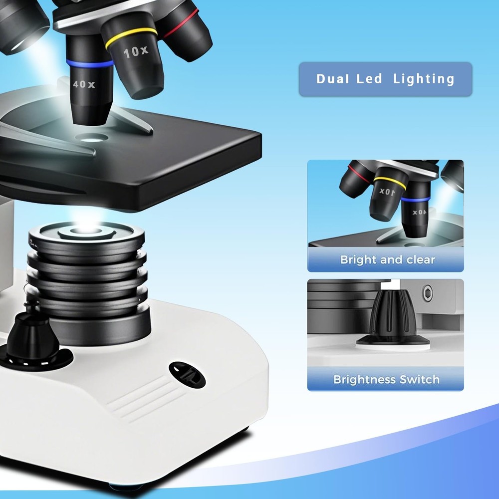 Wevision M2 Dual Power Supply Compound Monocular Microscope 40X-2000X White