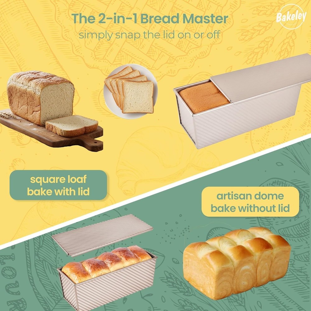 Versatile 2.2Lb Pullman Loaf Pan with Lid - Create Perfect Bread & Cakes