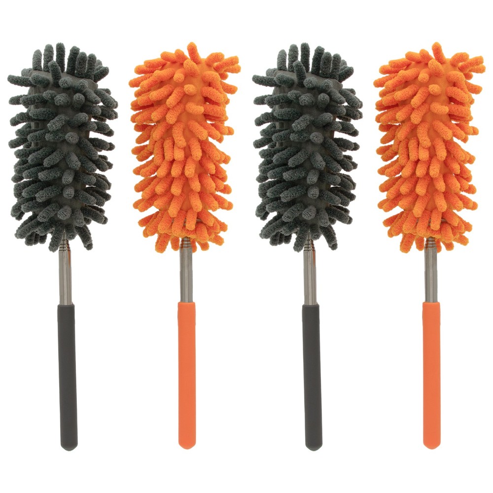 Microfiber Telescopic Duster Adjustable 6"-25" Handle in Grey/Orange, 4 Pack
