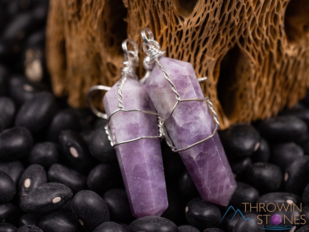 LEPIDOLITE Crystal Point Wire Wrapped Dangle Drop Earrings Jewelry Gift, E0550
