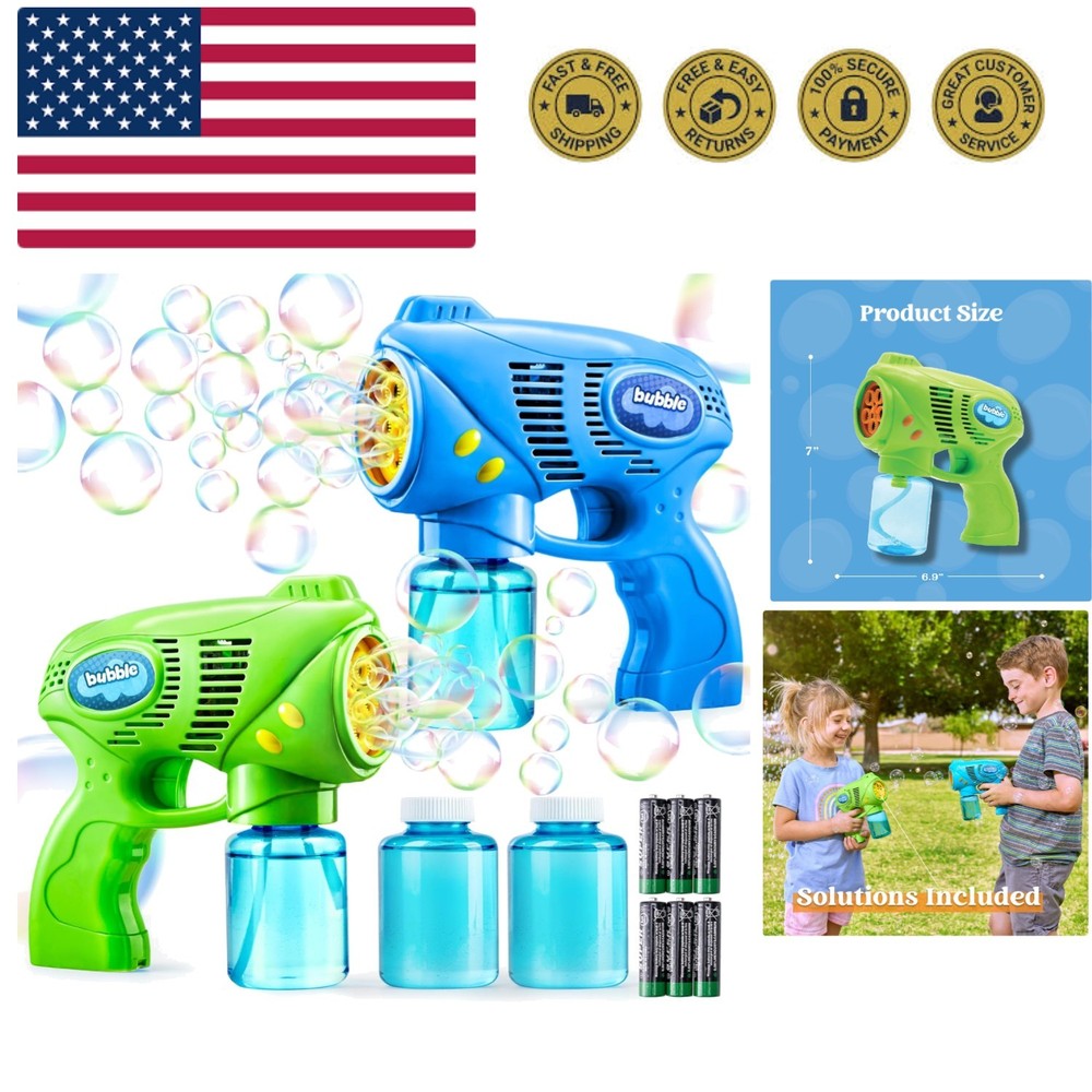 2 Kids Bubble Gun with 2 Bottles Refill Solution, Bubble Machine Gun for Todd...