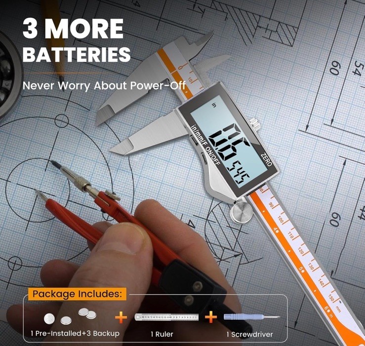 Digital Caliper, Caliper Measuring Tool with Backlight LCD Scree...