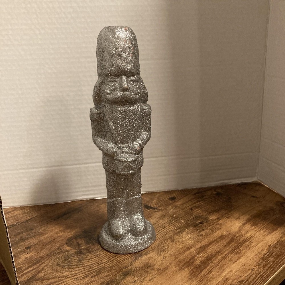 Christmas Decor silver glitter ceramic 10in nutcracker soldier NWT