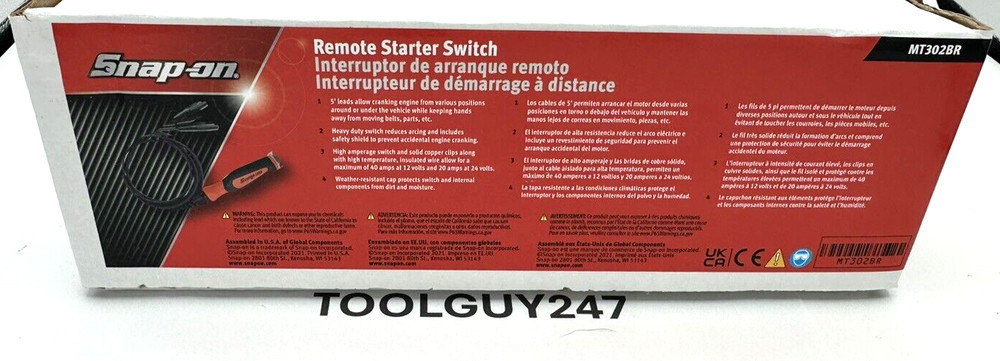 SNAP ON MT302B Remote Starter Switch Push Button W/  Instruction NEW USA TOOLS