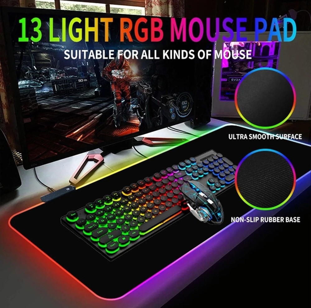 Gaming Mouse Pad RGB LED Light Oversized Glowing 12 Lighting Modes
