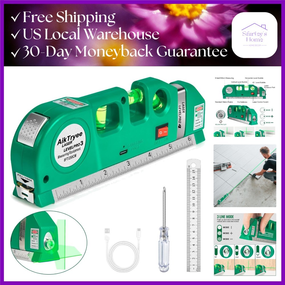 Multi-Functional USB Rechargeable Laser Level with Vertical & Horizontal Lines