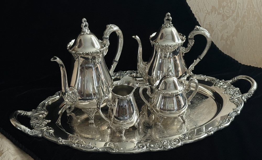 REED & BARTON-El GRECO-Silverplate-Complete 5 piece set including tray-authentic