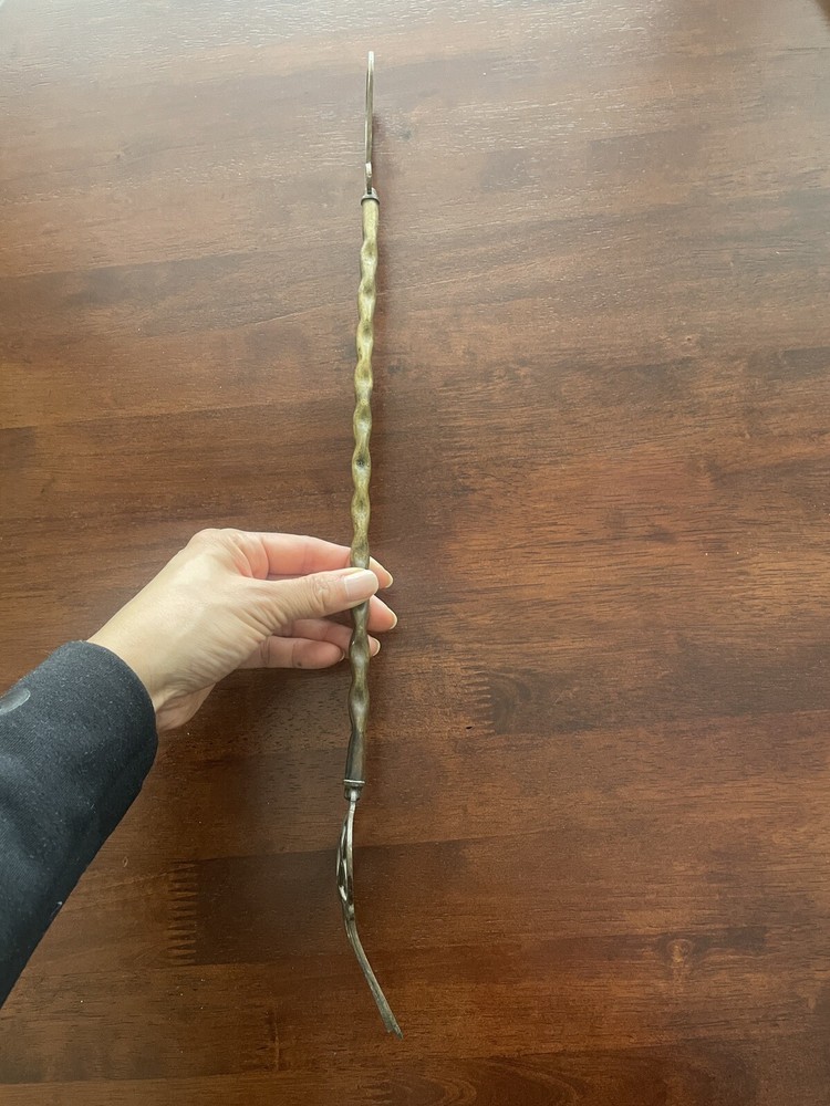 Antique Brass Fireplace Toasting Long Fork 18" Tear Drop Loop Hook Twist X