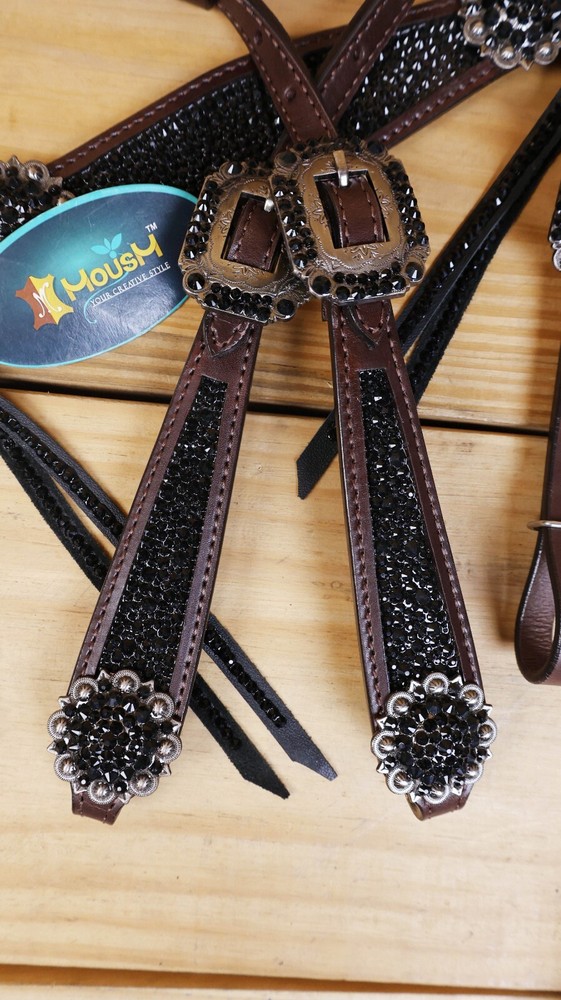 MOUSM One Ear Headstall & Breast Collar Set - Gladiator Style with Bling Strings