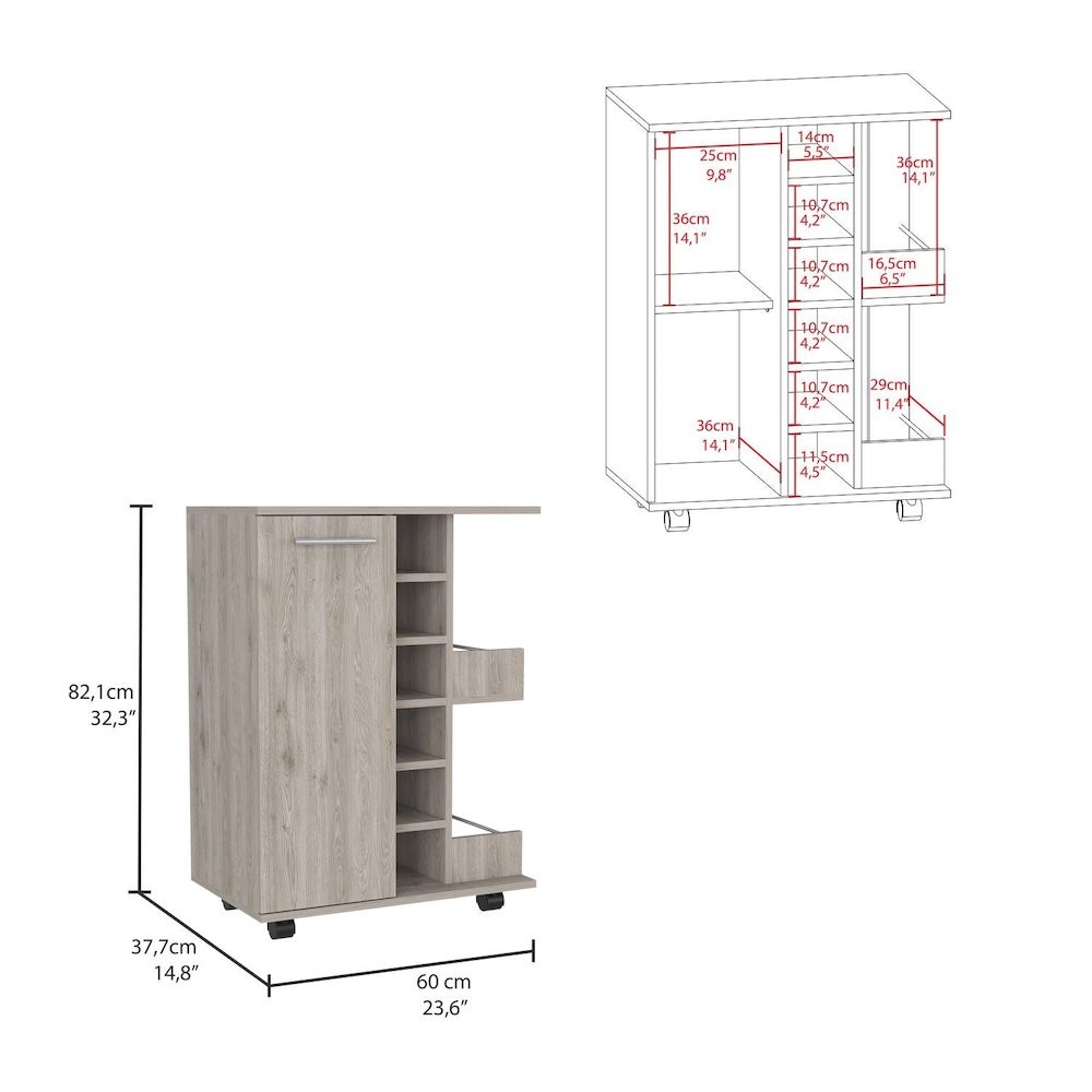 Bar Cart Light Gray MDF