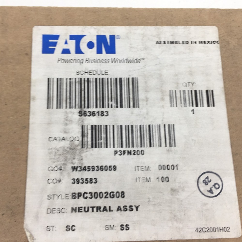 Eaton P3F2N200 Neutral Assembly