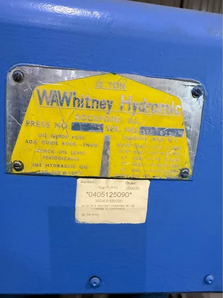 W.A. WHITNEY 12 TON PUNCH C128 C-FRAME