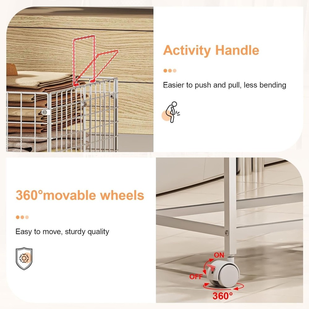 Large Rolling Laundry Basket Cart, Wire Laundry Hamper Cart with Handle, Wheels