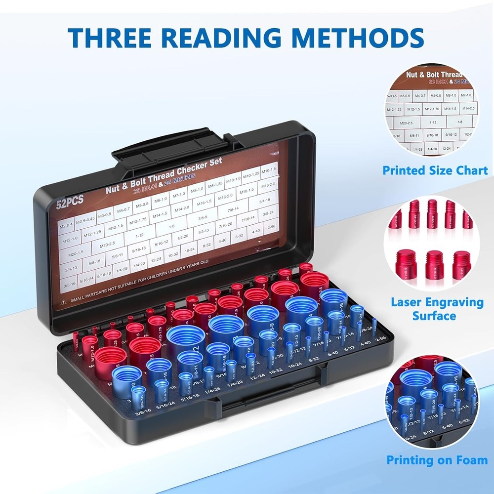 52PCS Thread Checker, Nut and Bolt Thread Checker, Thread Checker Kit in Stan...