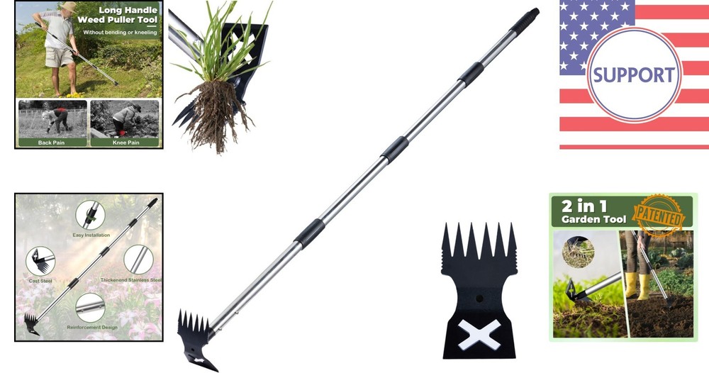 Cast Steel 60" Weed Puller Tool - Heavy Duty Long Handle for Gardens & Lawns