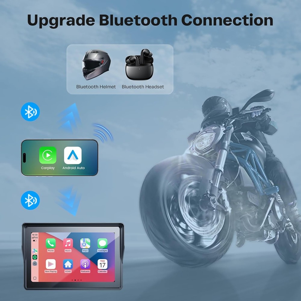 5" Dual Bluetooth Wireless Motorcycle GPS Navigation Device CarPlay/Android Auto