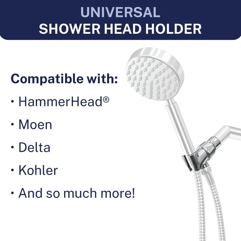 HammerHead Showers® Solid Metal Handheld Shower Head Holder - Compact, Chrome