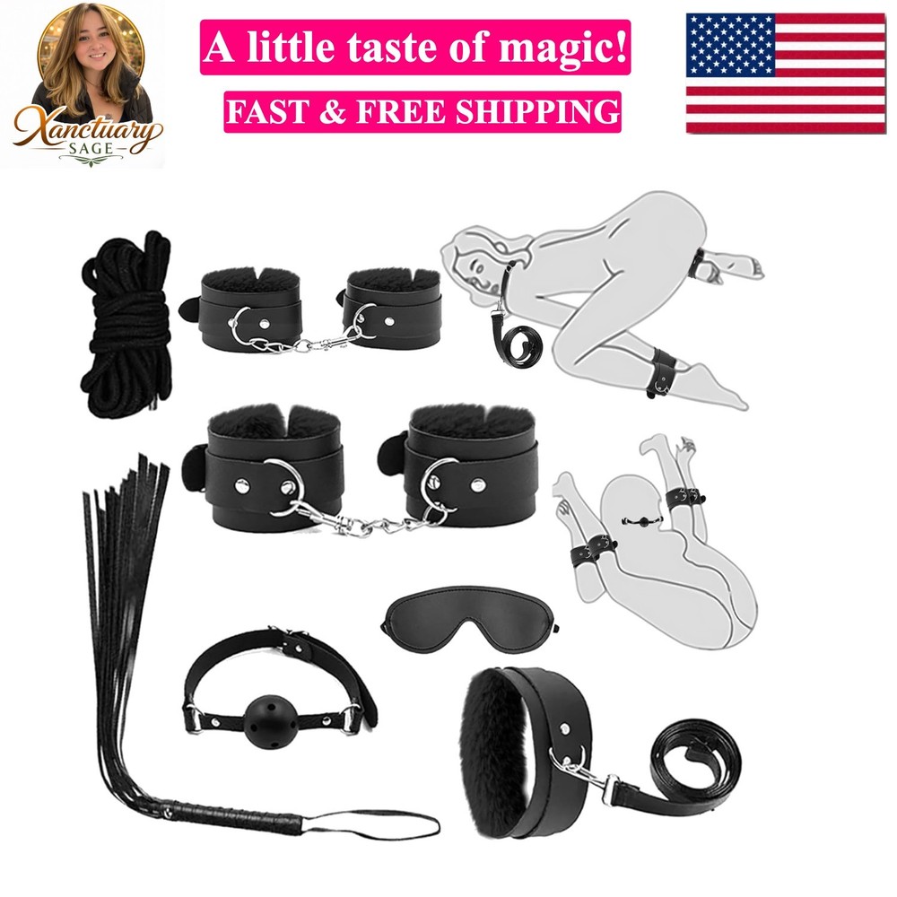7-Pcs BDSM Kit for Beginners, Black Bondage Set for Couples with Adjustable W...