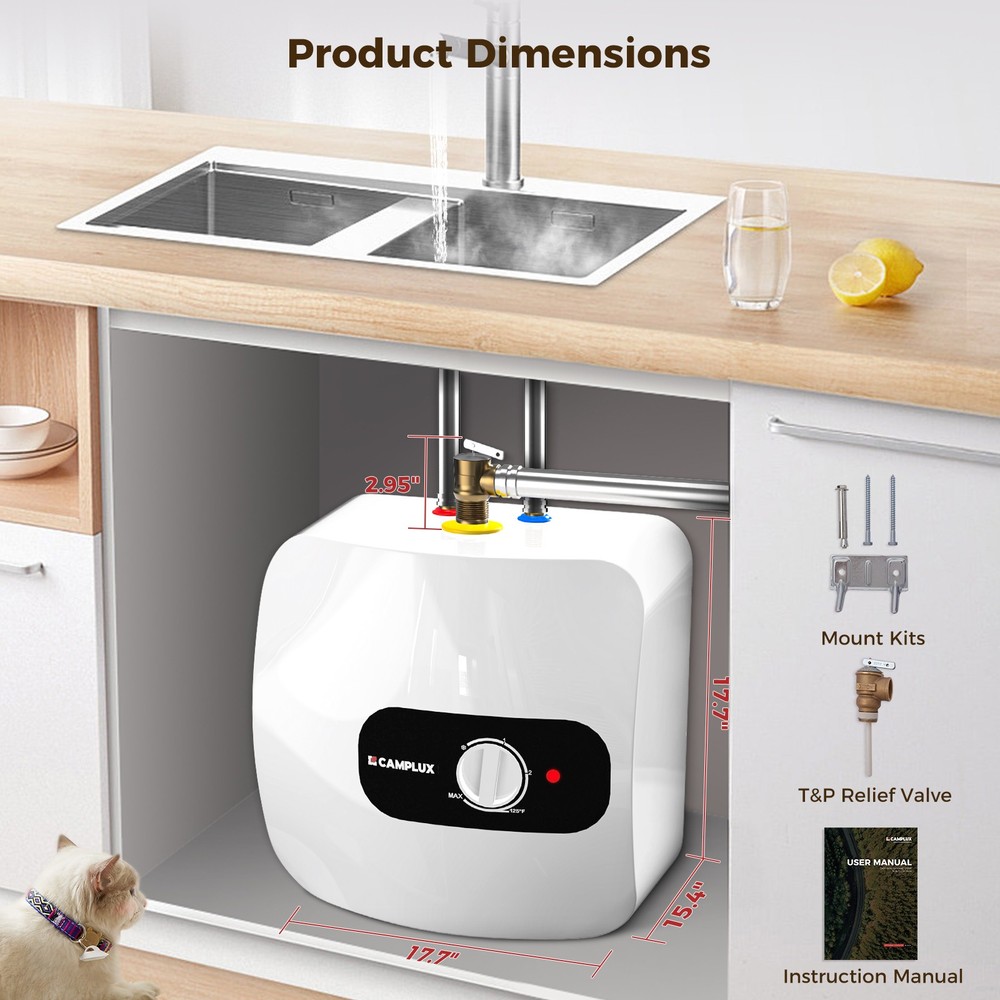 Mini Tank 8-Gal Electric Water Heater 120V Corded 1440W for Kitchen Under Sink