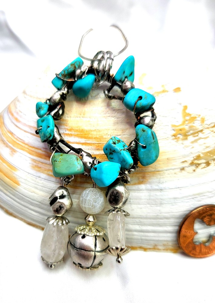 Turquoise Chip & Clear Quartz Pendant