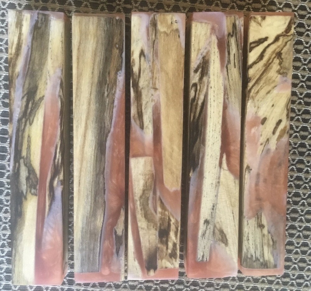 1 Pen Blank Hybrid Stabilized Spalted Hickory Epoxy Coffee