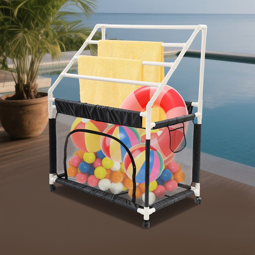 Rolling Pool Storage Organizer Bin, Mesh Organizer for Swimming Equipment