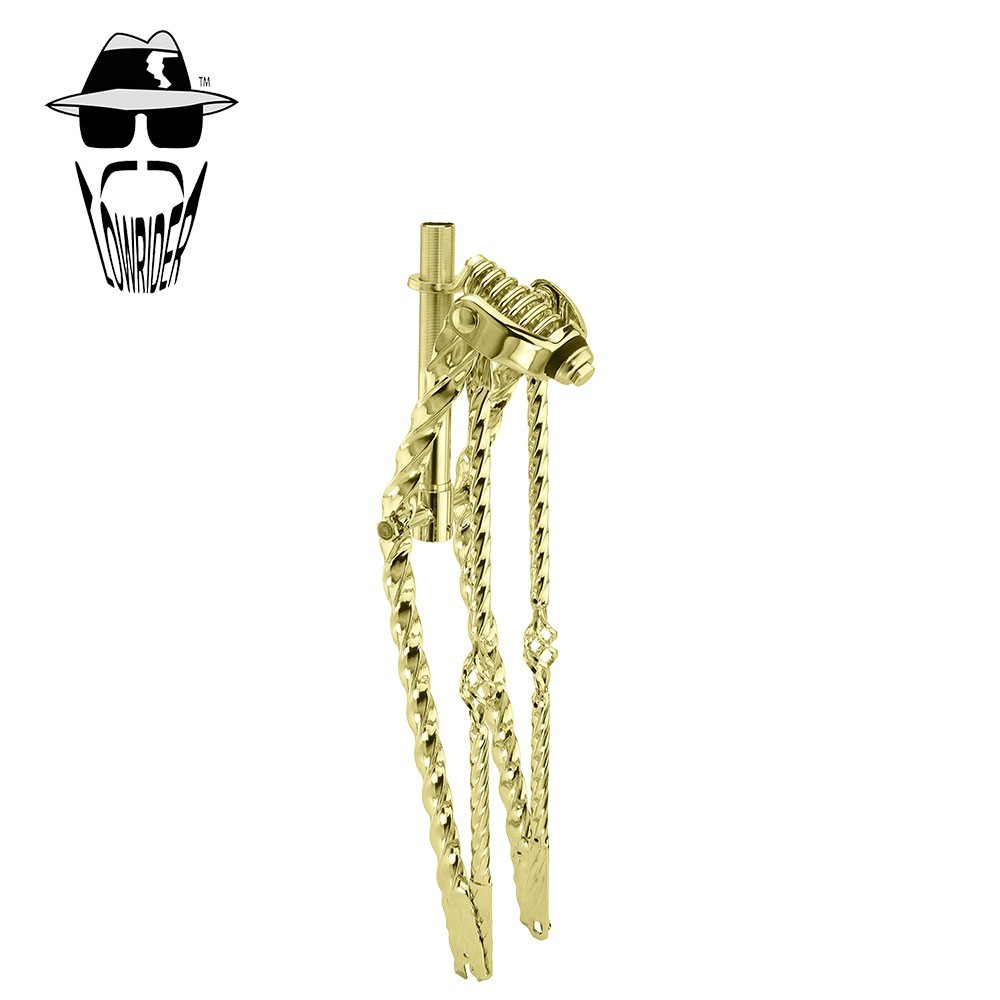 ORIGINAL LOWRIDER 26” Bird Cage Square Twisted 1” Threaded Gold Springer Fork.