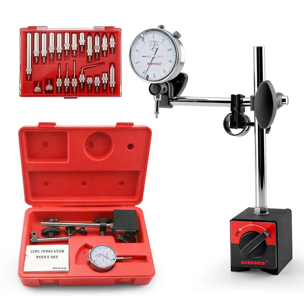 NORTOOLS Dial Indicator with onesize, Indicator+magnetic Base+point Set