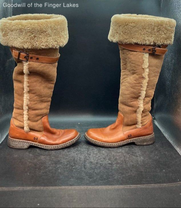 Born Brown Leather Shearling Tall Boots - Size 6