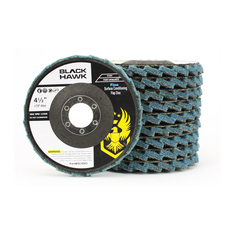 10 Pack - 4-1/2" x 7/8" Black Hawk Surface Conditioning Flap Discs, Blue - Fine