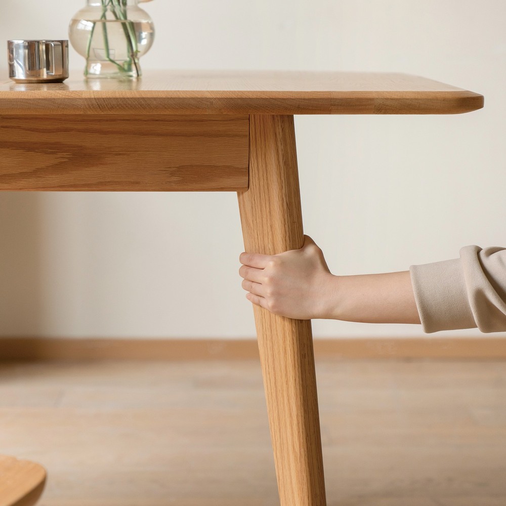 Natural Solid Oak Round Corner Diagonal Leg Telescopic Table Extending Dining