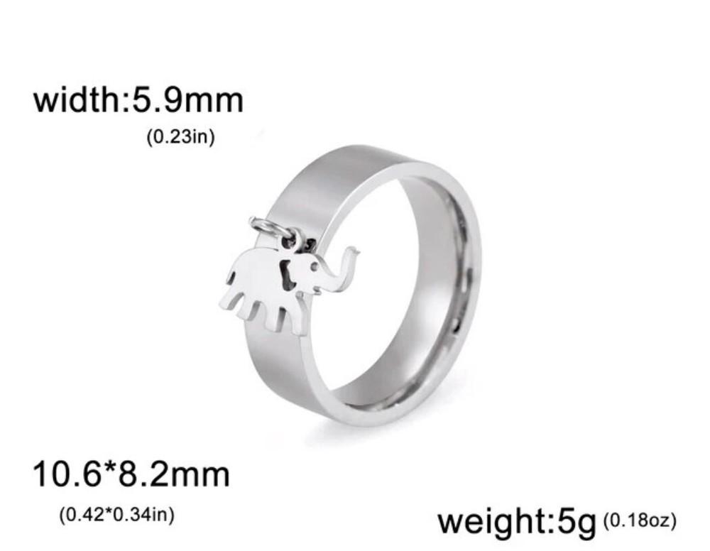 Stainless Steel Ring With  Elephant Dangle Charm
