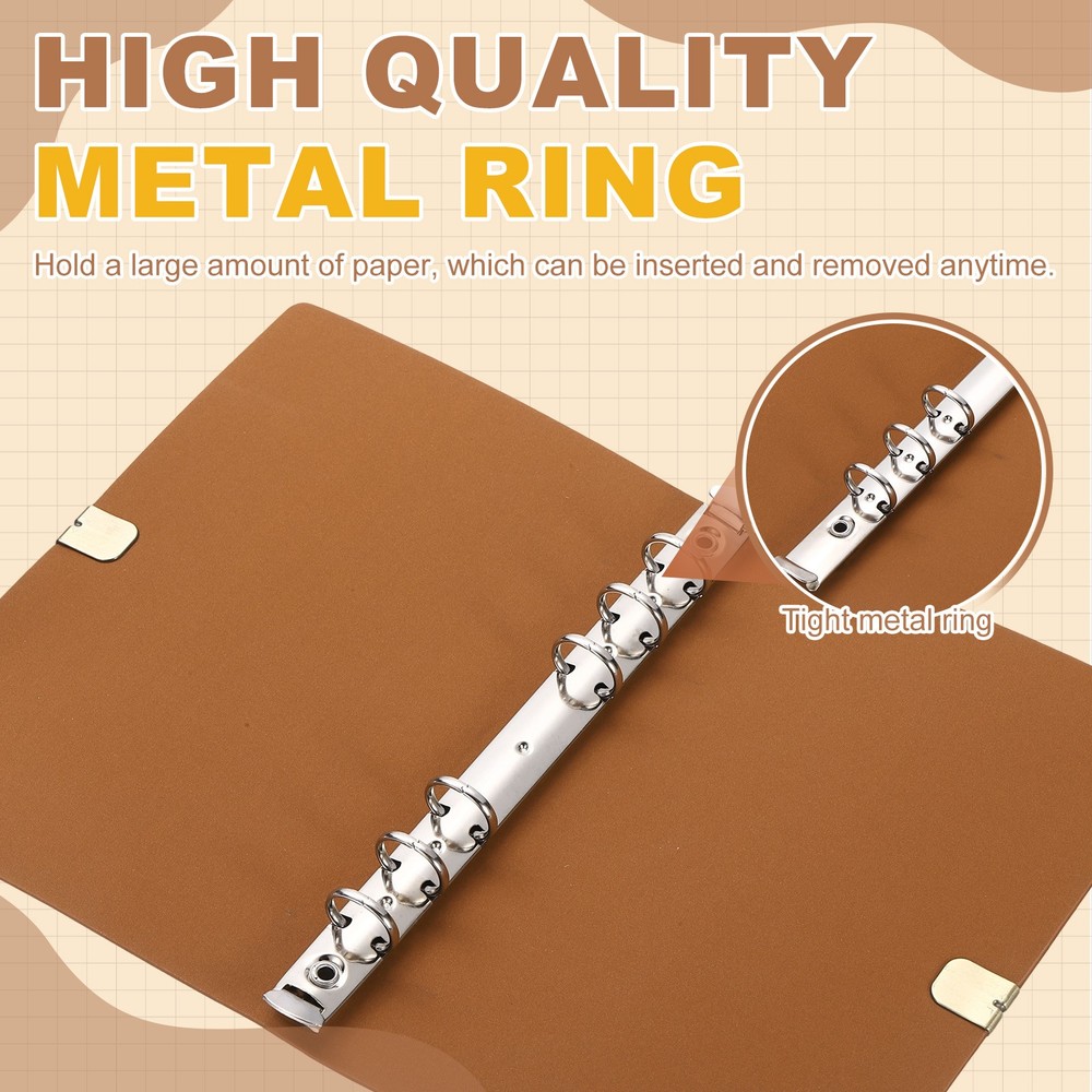 A6 Leather Binder Journal Cover, 6 Ring Elastic Closure, Red