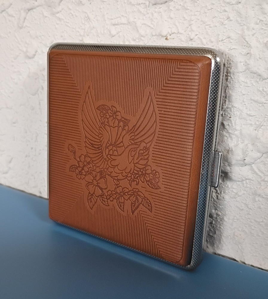 Metal Cigarette Case Spring Loaded Hinged Spine Eagle Design for King Size