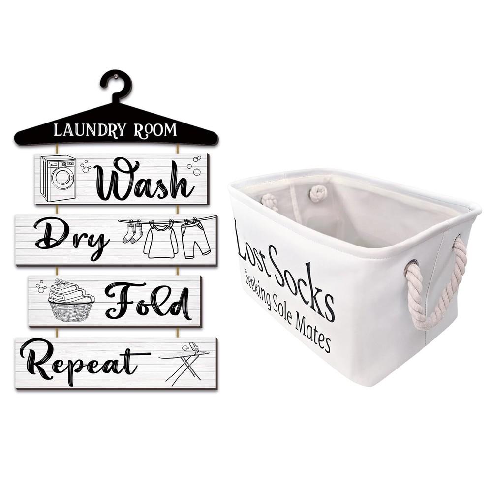 Rustic Laundry Room Decor and Accessories - Lost Sock Basket in Polyester Fab...