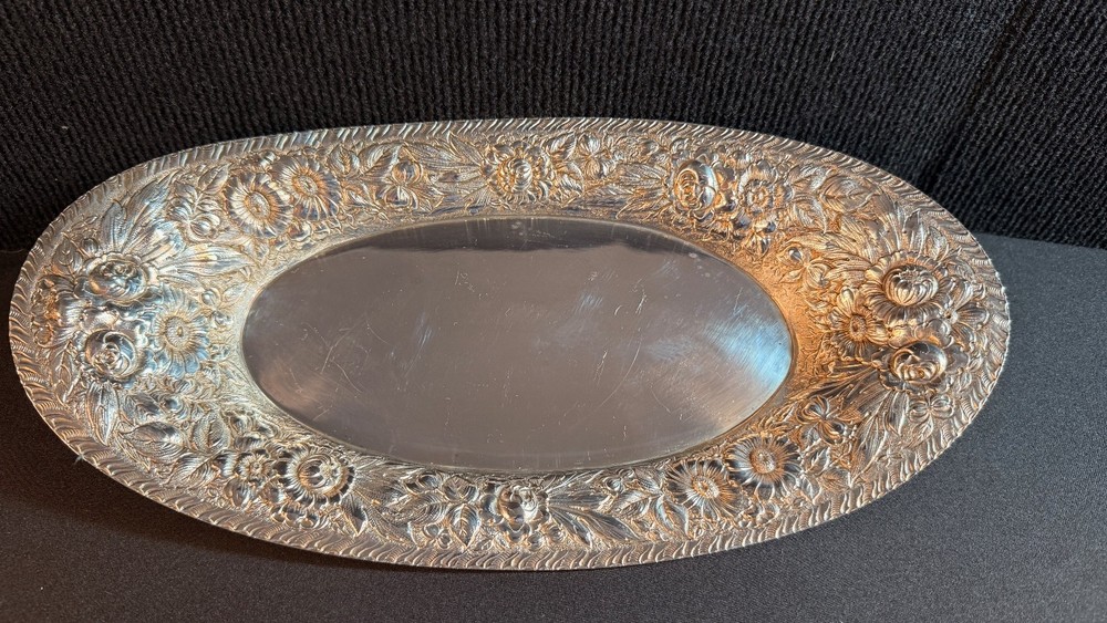 Antique Barbour Co. Silver Plate "Baltimore Rose" Type Repousee Bread Tray