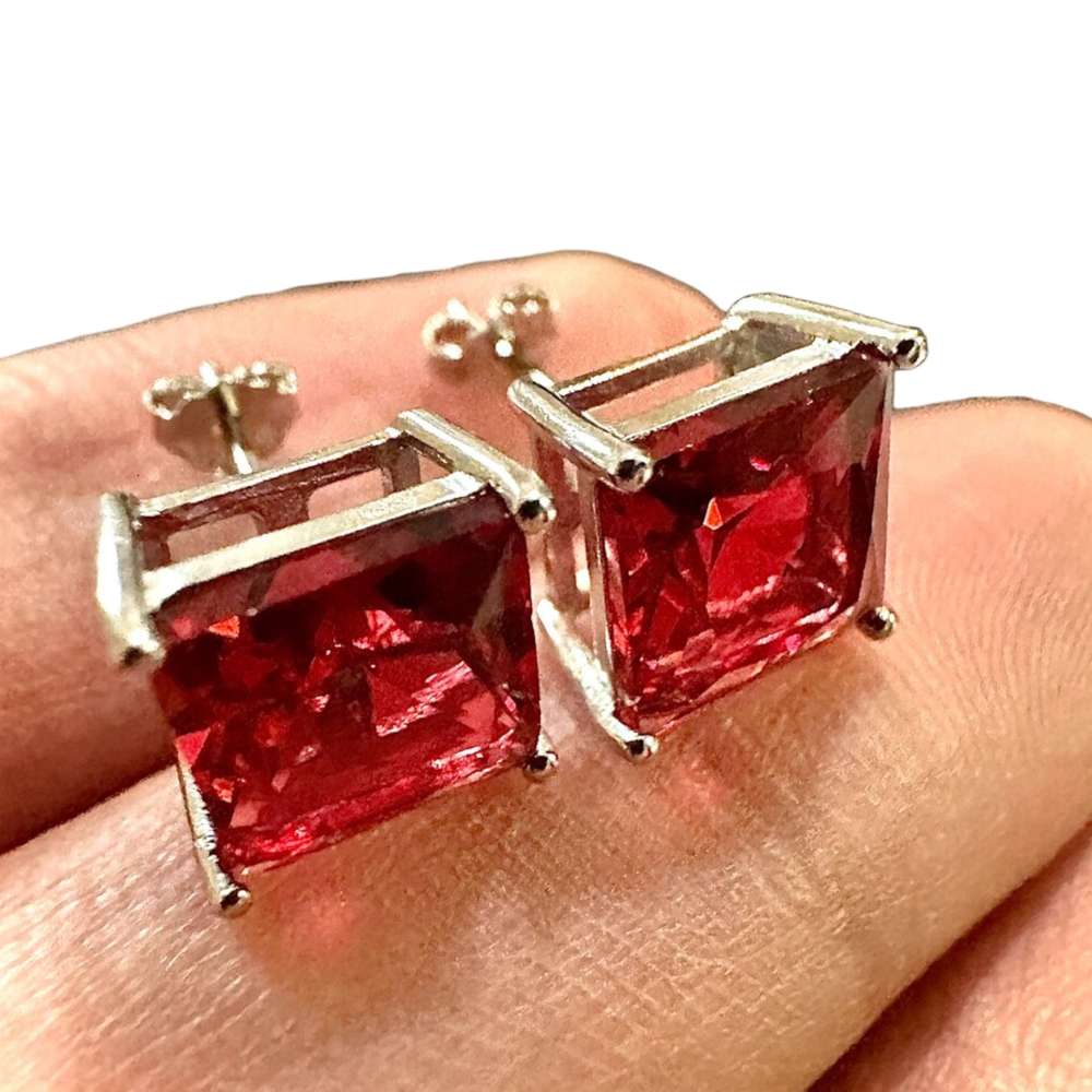 Ruby Stud Earrings Sterling Silver 925 8MM Stud Earrings for Women lab-created