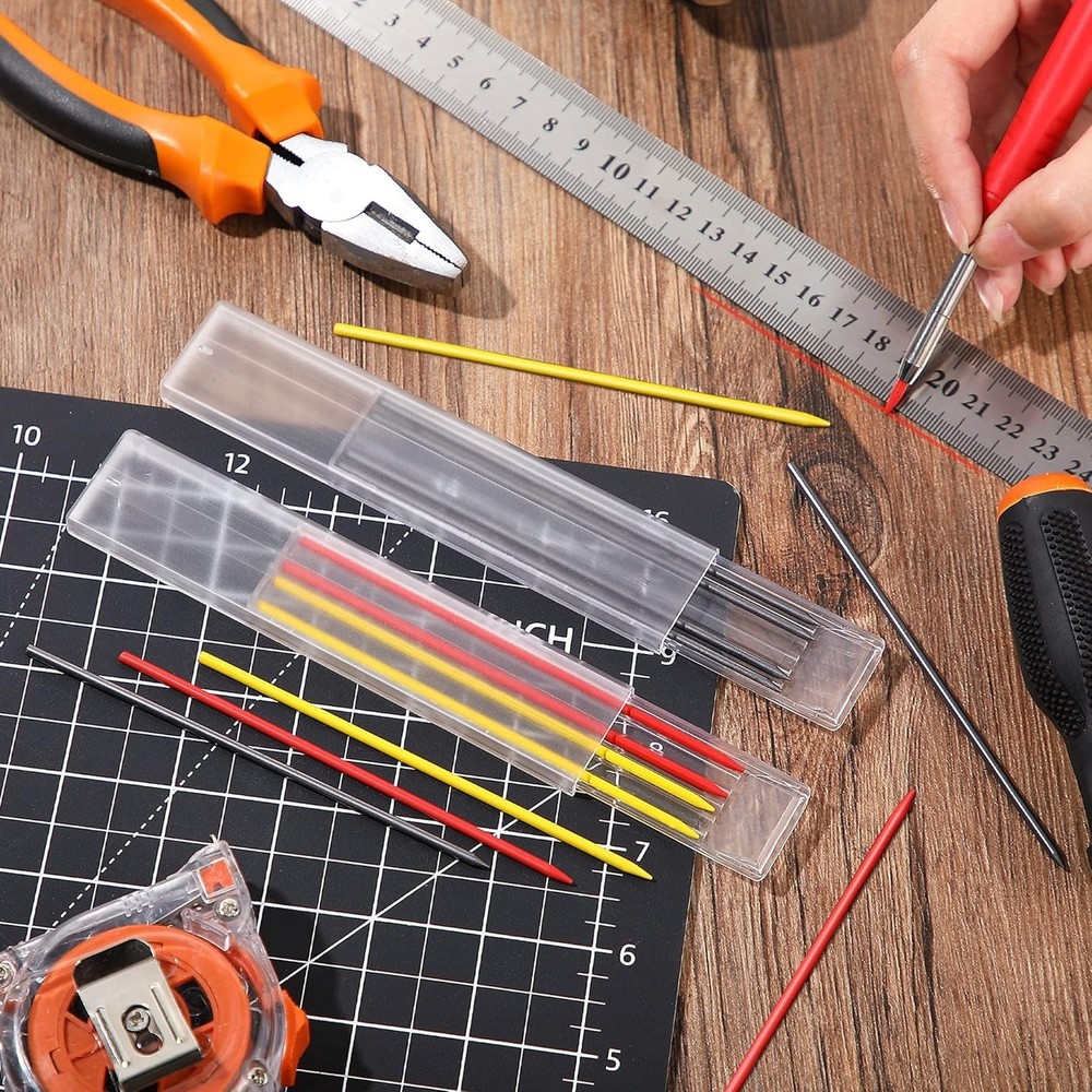 Professional Mechanic Carpenter Pencil 3-Pack with 21 Refill Options & Sharpener