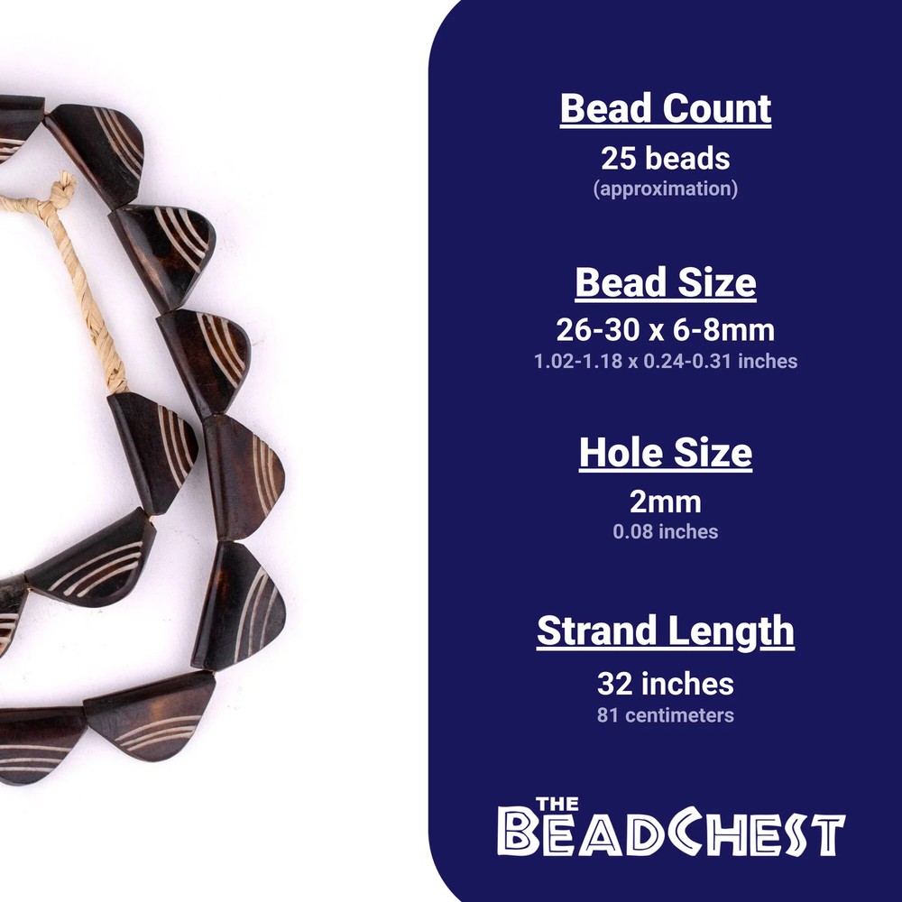 Brown Carved Triangular Batik Bone Beads 7mm Kenya African Triangle Large Hole