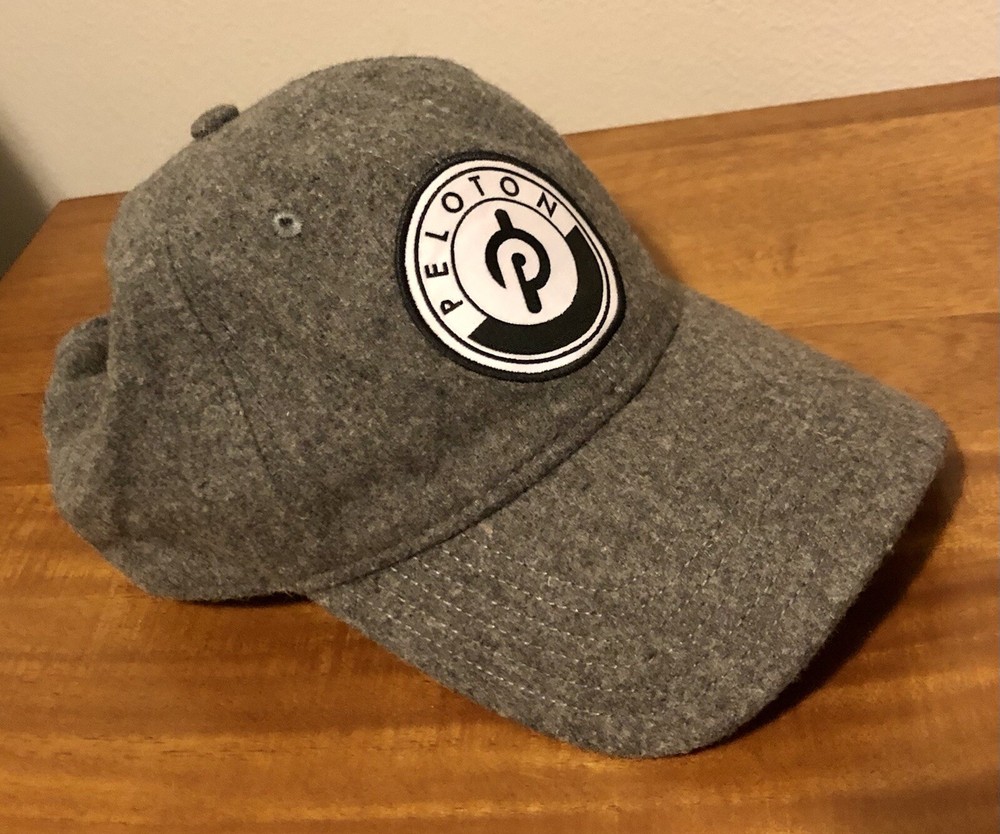 Peloton Cycle Tread Wool Strapback Hat Logo Patch Gray Red Adjustable Cap EUC