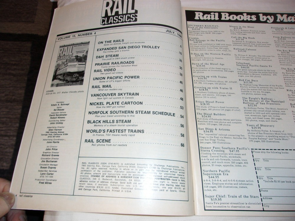 Rail Classics Magazine July 1986 Issue